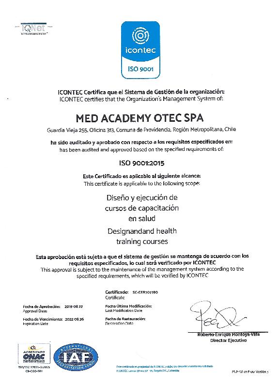 Certificado Norma ISO 90012015 MEDACADEMY